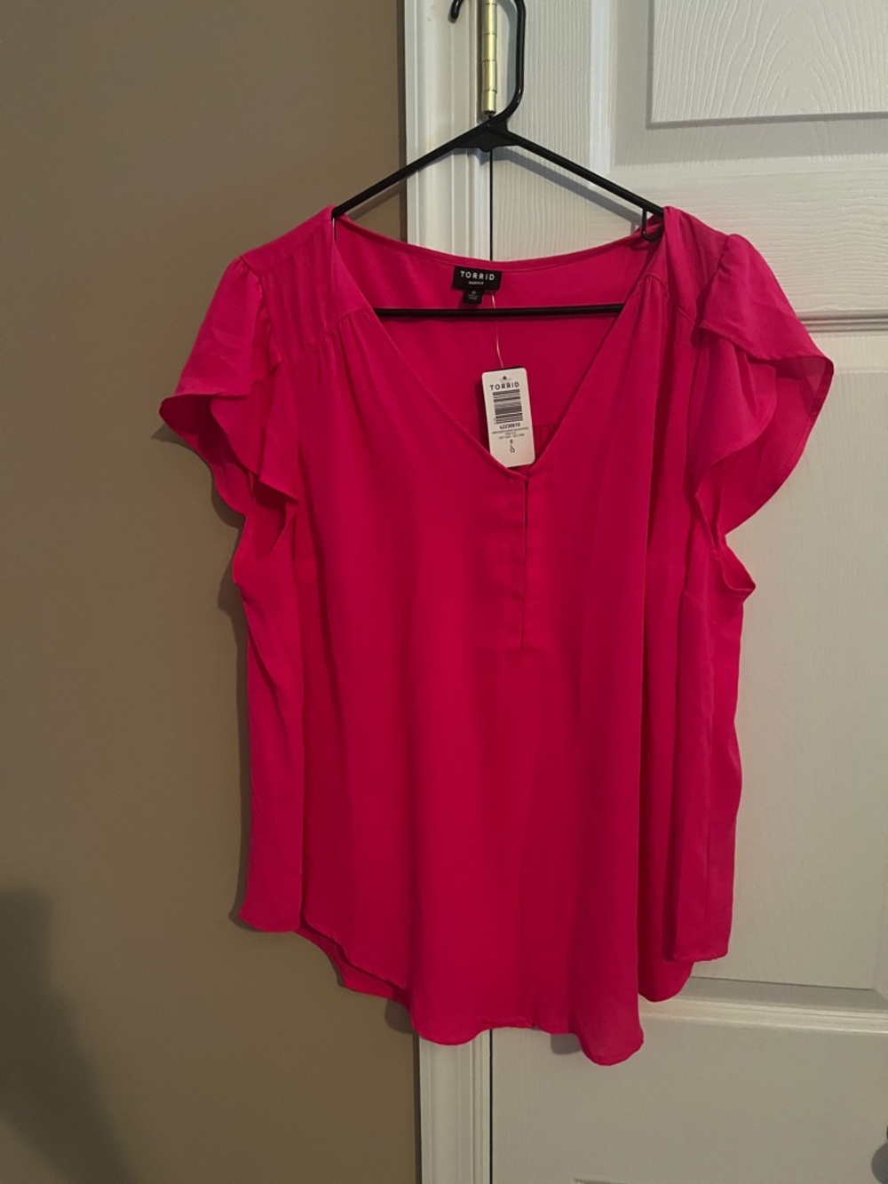 torrid Bright Fuchsia V-Neck Flutter Sleeve Blouse